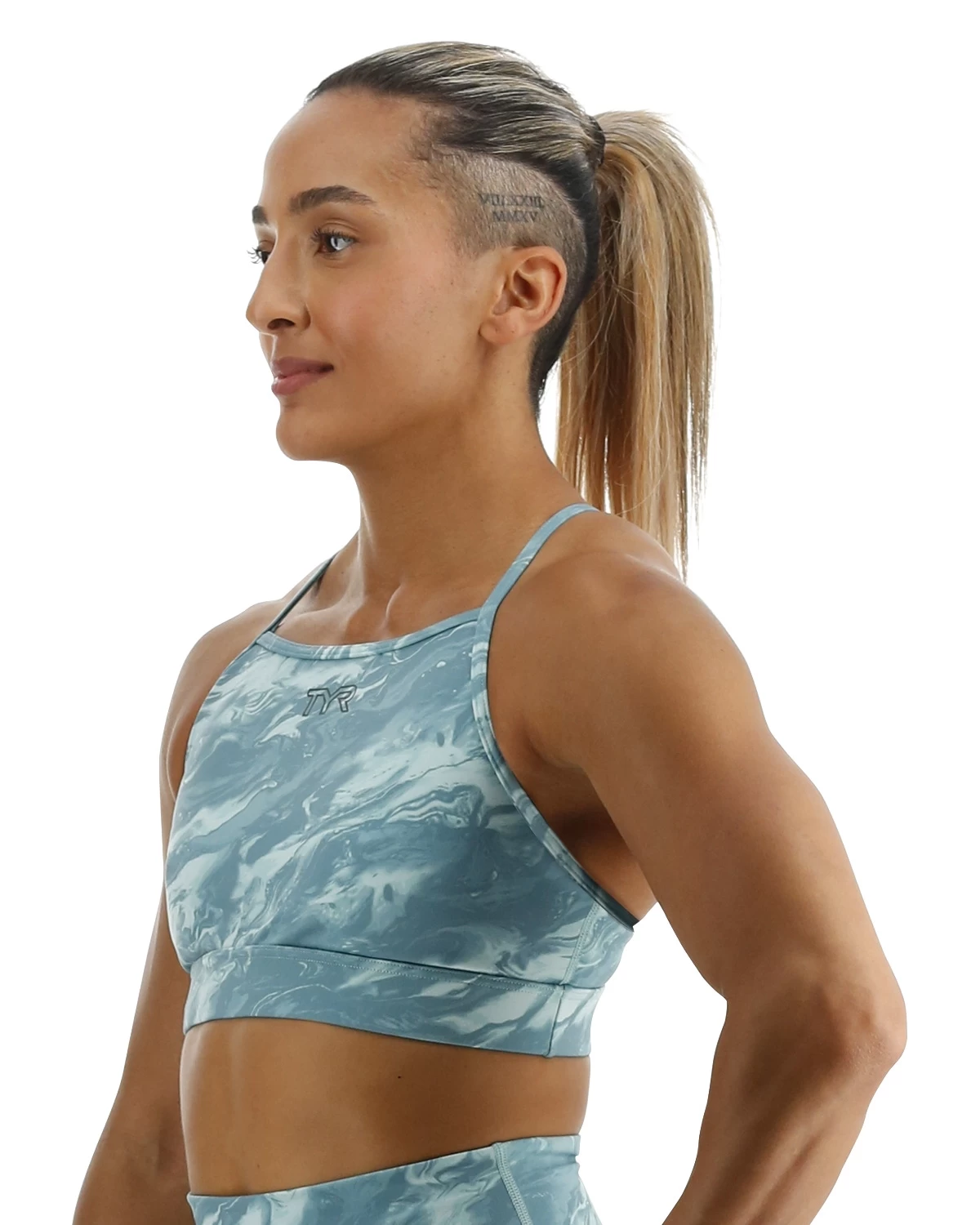 TYR Base Kinetic™ Women's High Neck Sports Bra - Aqueous 3 TYR Base Kinetic™ Women's High Neck Sports Bra - Aqueous - Image 3