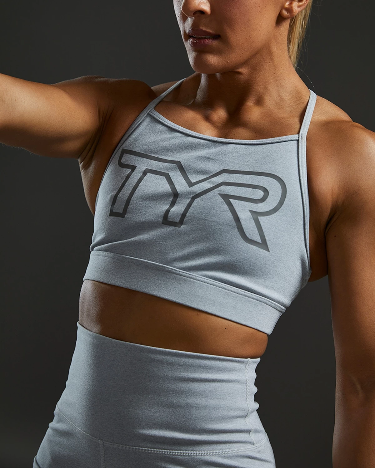 TYR Base Kinetic™ Women's High Neck Big Logo Sports Bra - Heather 9 TYR Base Kinetic™ Women's High Neck Big Logo Sports Bra - Heather - Image 9