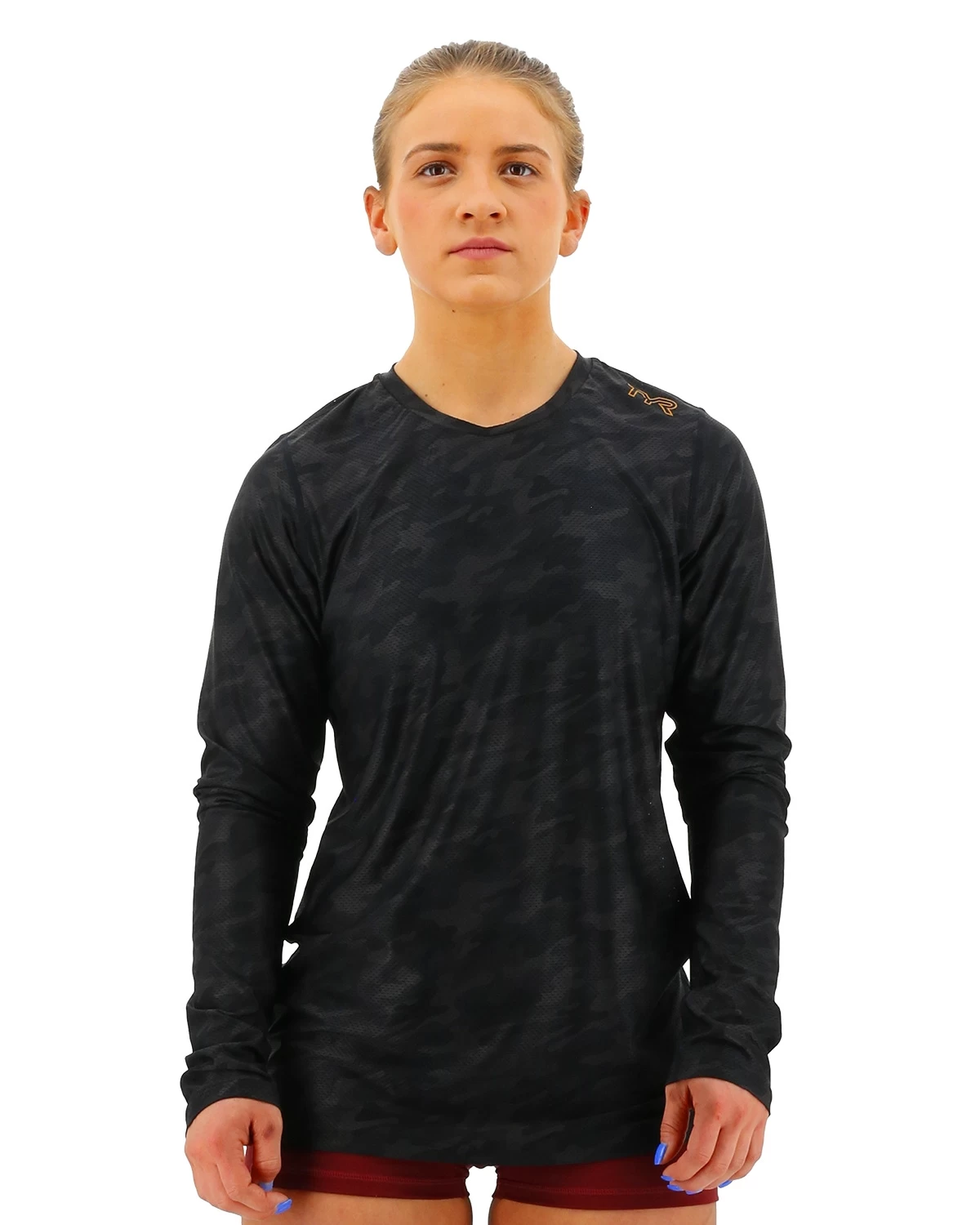 TYR Airtec™ Women's Long Sleeve Tee - Blackout Camo 1 TYR Airtec™ Women's Long Sleeve Tee - Blackout Camo