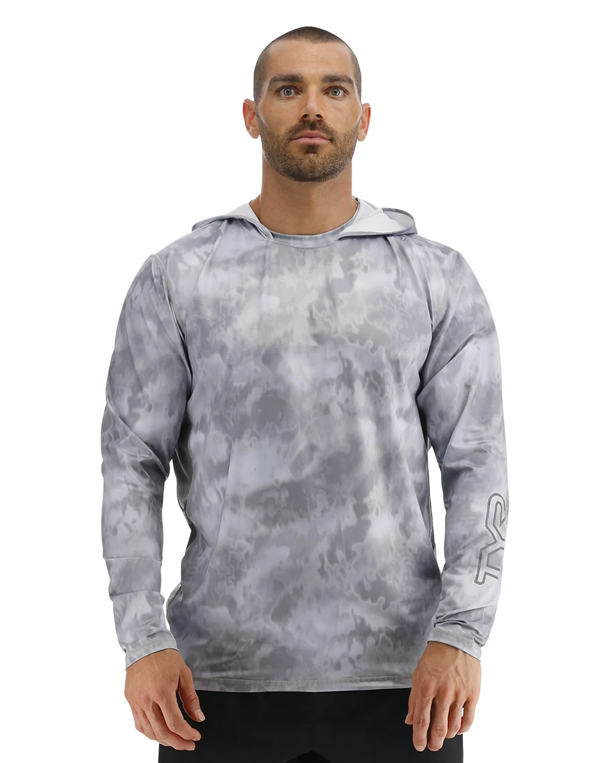 TYR SunDefense™ Men's Vented Hooded Shirt - Turbulent 1 TYR SunDefense™ Men's Vented Hooded Shirt - Turbulent