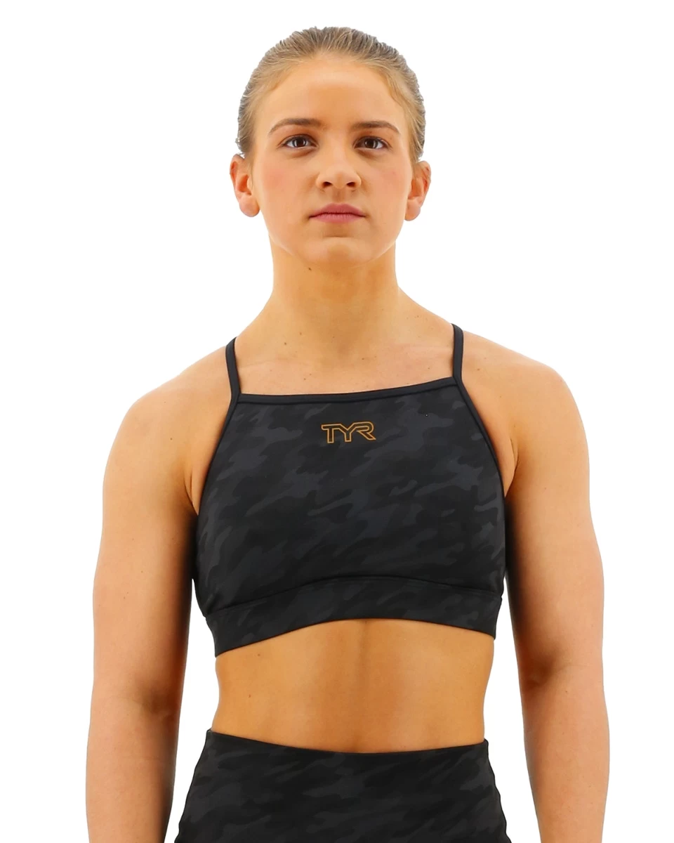 TYR Base Kinetic™ Women's High Neck Sports Bra - Blackout Camo 1 TYR Base Kinetic™ Women's High Neck Sports Bra - Blackout Camo