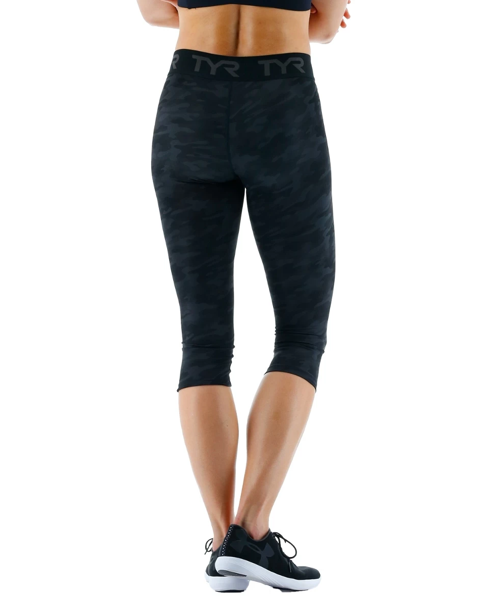 TYR Base Kinetic™ Women's Mid-Rise Logo Cropped Leggings - Blackout Camo 2 TYR Base Kinetic™ Women's Mid-Rise Logo Cropped Leggings - Blackout Camo - Image 2