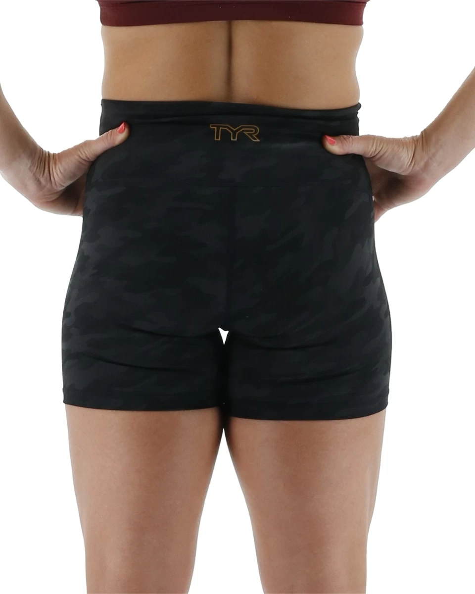 TYR Base Kinetic™ Women's High-Rise 4" Shorts - Blackout Camo 2 TYR Base Kinetic™ Women's High-Rise 4" Shorts - Blackout Camo - Image 2