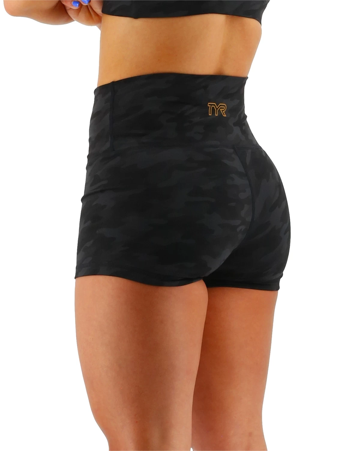 TYR Base Kinetic™ Women's High-Rise 2" Shorts - Blackout Camo 4 TYR Base Kinetic™ Women's High-Rise 2" Shorts - Blackout Camo - Image 4