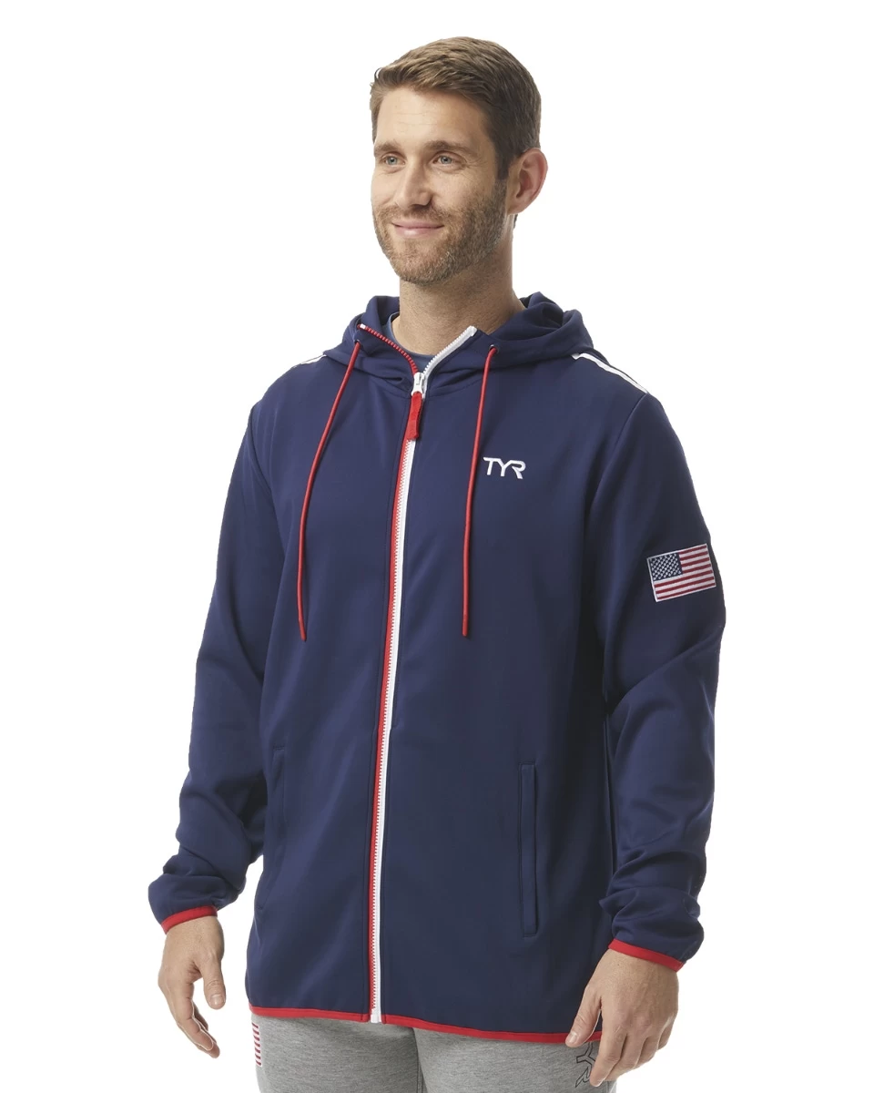 TYR Men's Alliance Podium Full Zip Hoodie - USA 1 TYR Men's Alliance Podium Full Zip Hoodie - USA