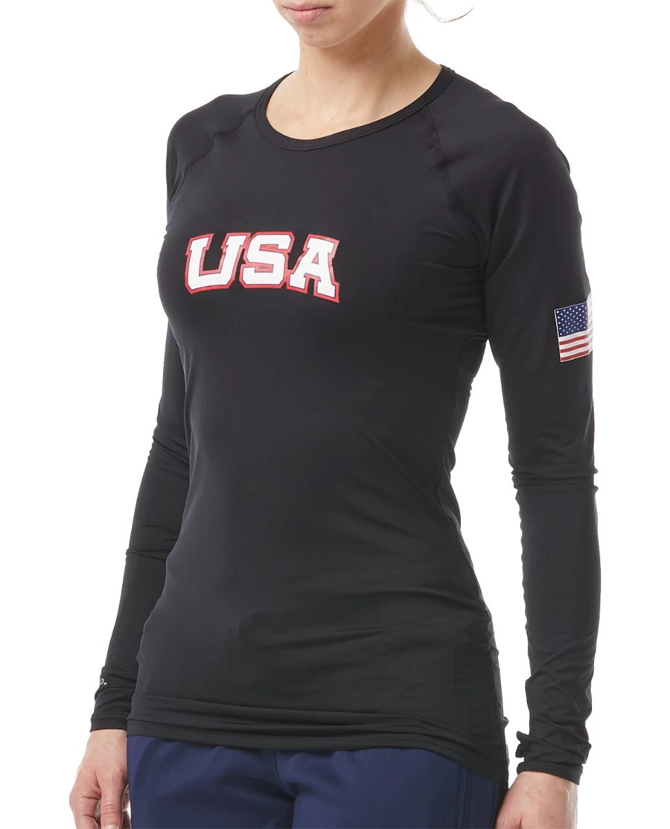 TYR Durafast Lite® Women's USA Belize Long Sleeve Rashguard - Solid 1 TYR Durafast Lite® Women's USA Belize Long Sleeve Rashguard - Solid