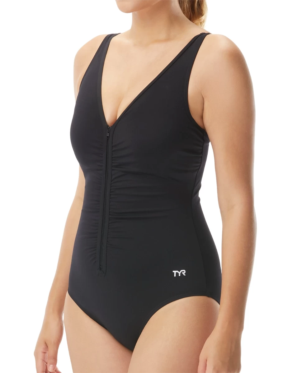 TYR Durafast Elite® Women's V-Neck Zip Controlfit Swimsuit - Solid 1 TYR Durafast Elite® Women's V-Neck Zip Controlfit Swimsuit - Solid